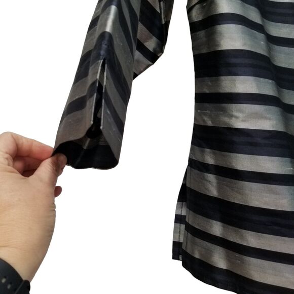 Preston & York Women Silk Boxy 3/4 Sl Collared Striped Silver Black Jacket Sz S - Picture 6 of 10